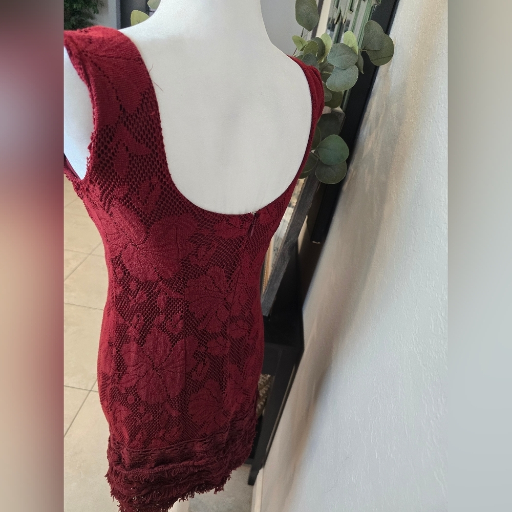 Free People Shell Game Embellished Burgundy Lace Dress - Picture 5 of 8